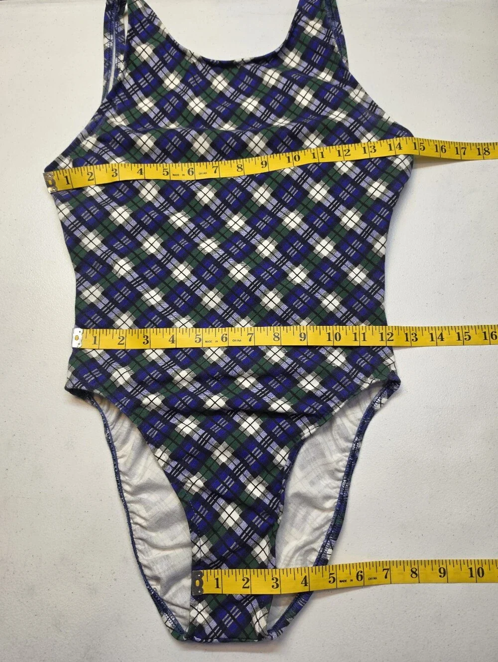 Westbound Vintage 90s Blue Tartan Plaid One-Piece Swimsuit Cotton